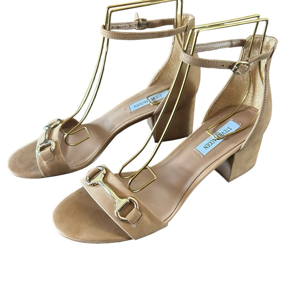 Steve Madden Irenee Suede Block Heel Bit Buckle Sandals Ankle Strap NEW 9.5
